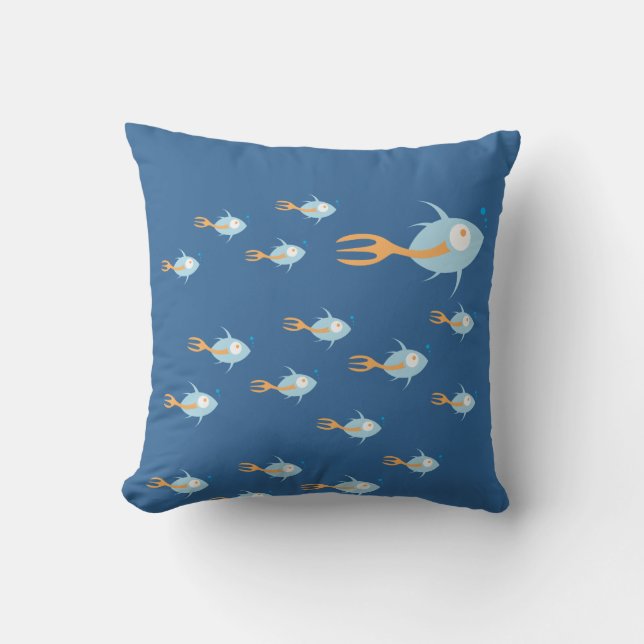 School of Fish Organic Planet Throw Pillow (Front)