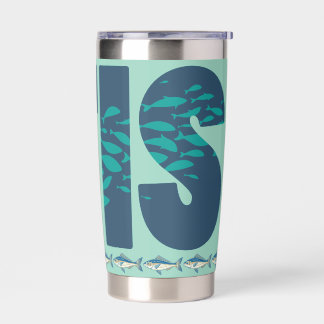 School of fish swimming in text insulated tumbler