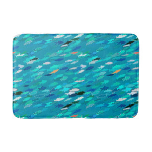 School of Fish, Turquoise,  Blue and Aqua  Bath Mat