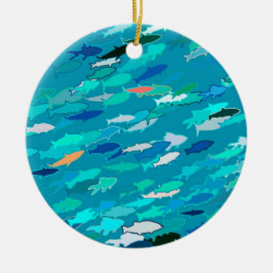 School of Fish, Turquoise,  Blue and Aqua  Ceramic Tree Decoration