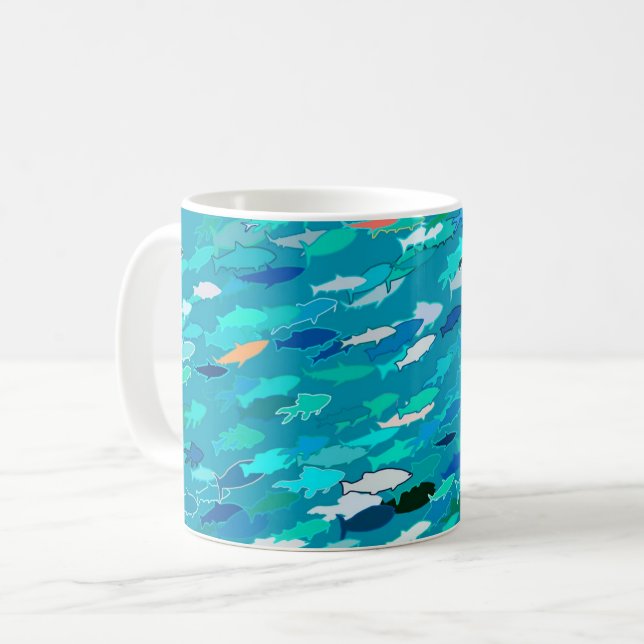 School of Fish, Turquoise,  Blue and Aqua  Coffee Mug (Front Left)