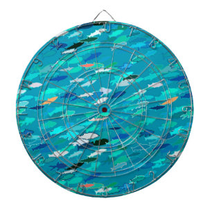 School of Fish, Turquoise,  Blue and Aqua  Dartboard