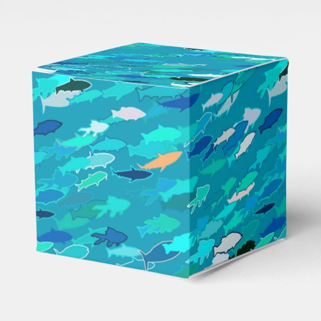 School of Fish, Turquoise,  Blue and Aqua  Favour Box (Front Side)