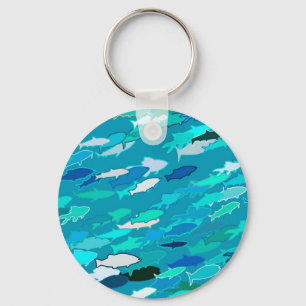 School of Fish, Turquoise,  Blue and Aqua  Key Ring