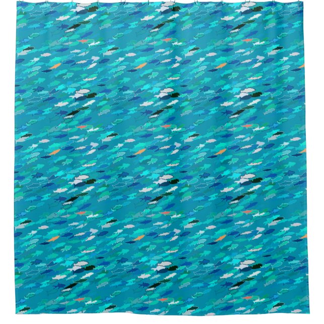 School of Fish, Turquoise,  Blue and Aqua  Shower Curtain (Front)