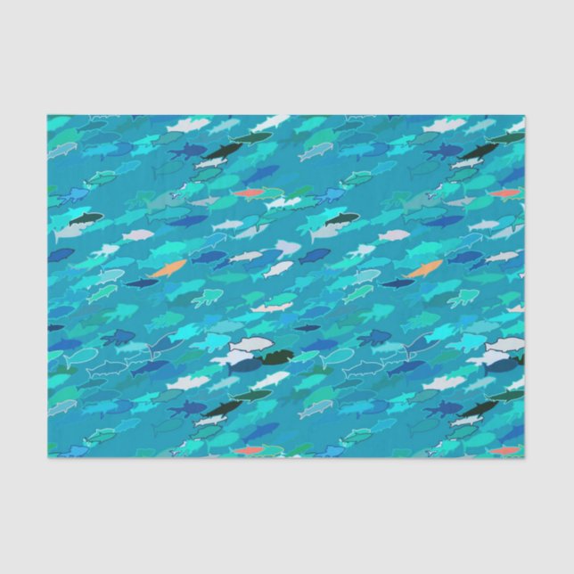 School of Fish, Turquoise,  Blue and Aqua  Tissue Paper (Front)