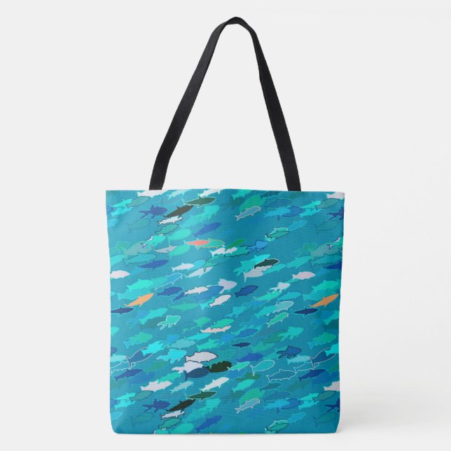 School of Fish, Turquoise,  Blue and Aqua  Tote Bag (Front)