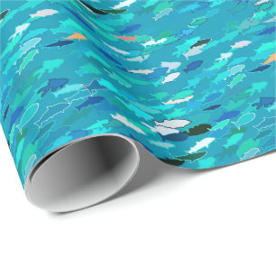 School of Fish, Turquoise, Blue and Aqua Wrapping Paper