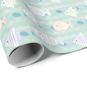 School of Fish Under the Sea Turquoise Birthday Wrapping Paper