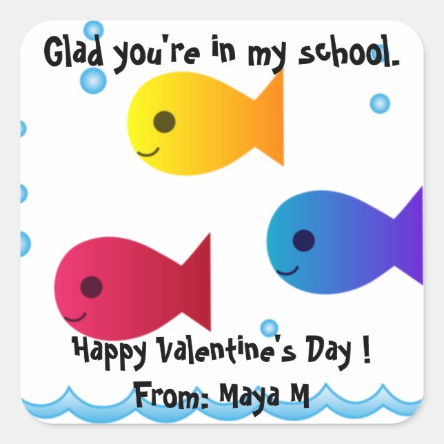 School of Fish Valentine Sticker (Front)