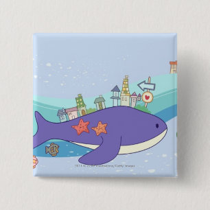 School of fishes swimming in underwater town 15 cm square badge