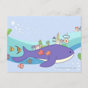 School of fishes swimming in underwater town postcard