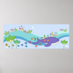 School of fishes swimming in underwater town poster