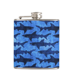 School of Great White Sharks Hip Flask