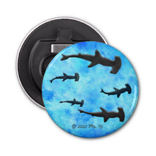 School of Hammerhead Sharks in Silhouette Bottle Opener