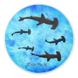 School of Hammerhead Sharks in Silhouette Ceramic Knob