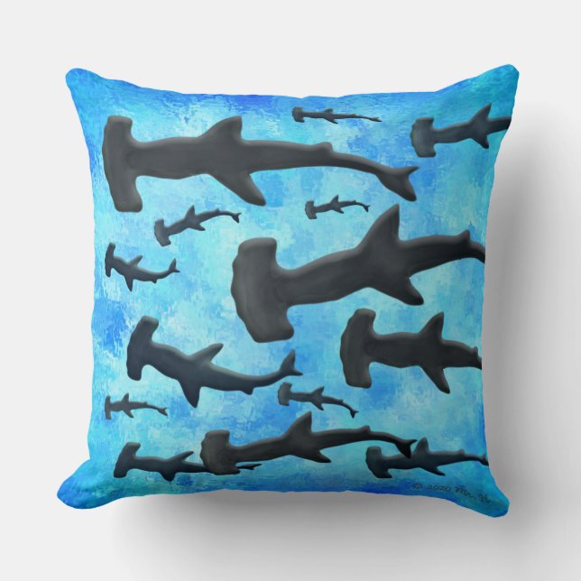 School of Hammerhead Sharks in Silhouette Cushion (Front)