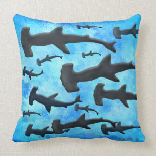 School of Hammerhead Sharks in Silhouette Cushion