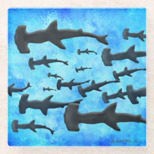 School of Hammerhead Sharks in Silhouette Glass Coaster