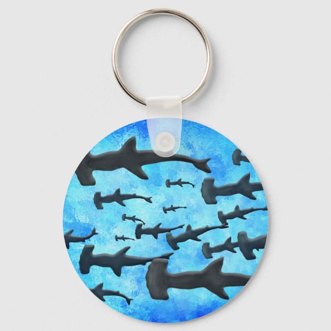 School of Hammerhead Sharks in Silhouette Key Ring (Front)