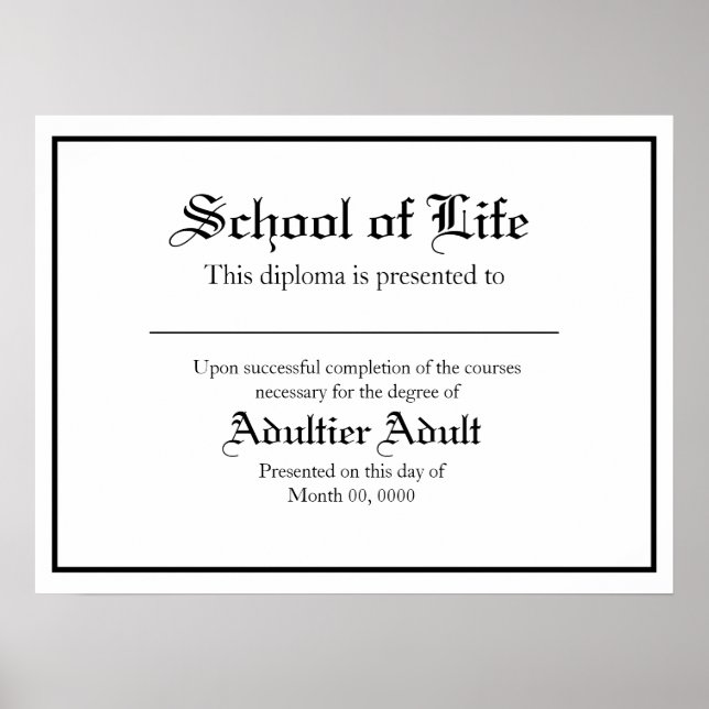 School of Life Diploma Parody Poster (Front)