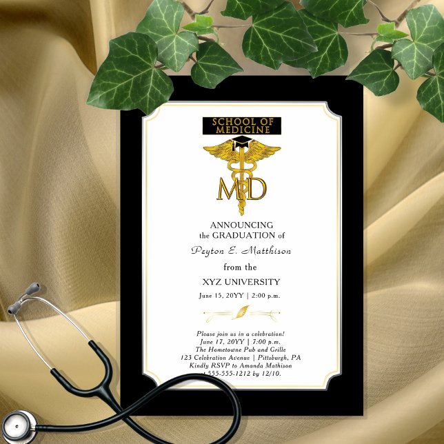 School of Medicine Doctor | Physician Graduation I Magnetic Invitation (Elegant "School of Medicine" University Non-Photo Graduation Announcement  Party Magnet Invitation)