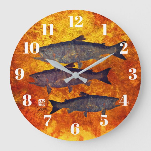 School of Salmon - Round Wall Clock (Front)