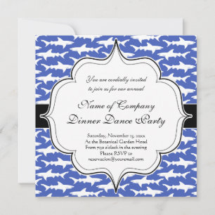 School of Sharks Funny Blue and White Invitation