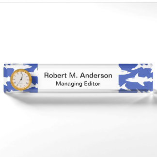 School of Sharks Funny Blue and White Nameplate
