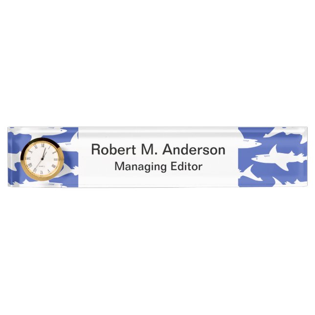 School of Sharks Funny Blue and White Nameplate (Front)