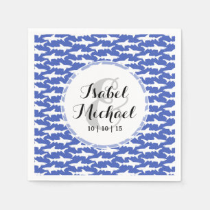 School of Sharks Funny Blue and White Napkin
