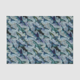 School of Sharks in Watery Blue Tissue Paper