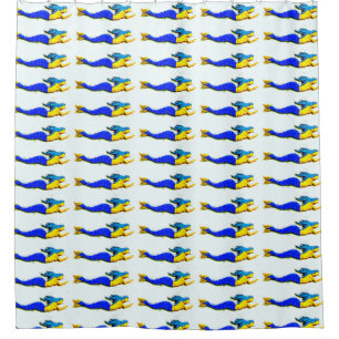 school of swimming blue-tailed  mermaids pattern shower curtain