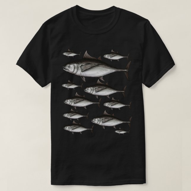 School of Tuna Fish Vintage Illustration T-Shirt (Design Front)