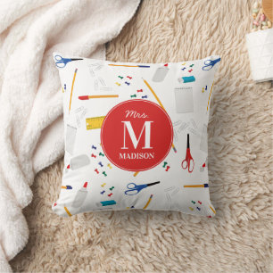 School Office & Crafts Supplies Pattern Monogram Cushion