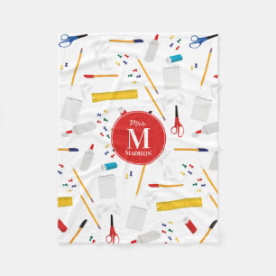 School Office & Crafts Supplies Pattern Monogram Fleece Blanket