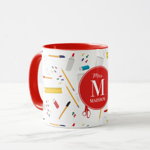 School Office & Crafts Supplies Pattern Monogram Mug
