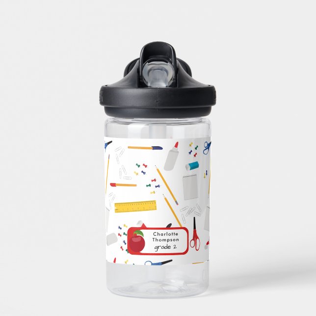 School Office & Crafts Supplies Pattern Student Water Bottle (Front)