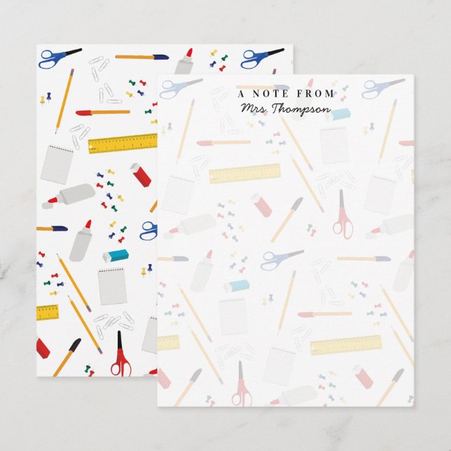 School Office Crafts Supplies Pattern Teacher Gift Card (Front/Back)