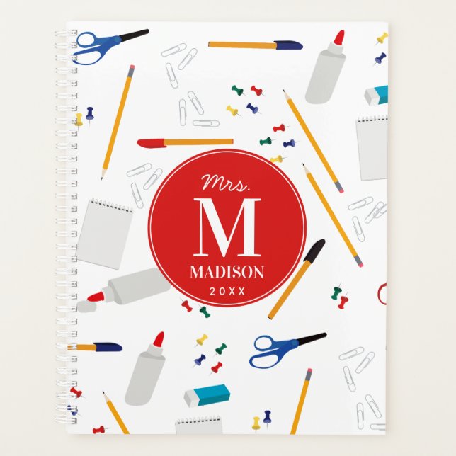 School Office & Crafts Supplies Teacher Monogram Planner (Front)