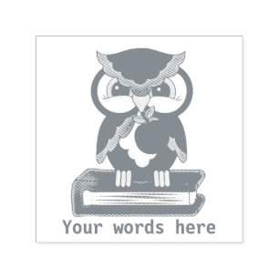 School owl grey add words stamp