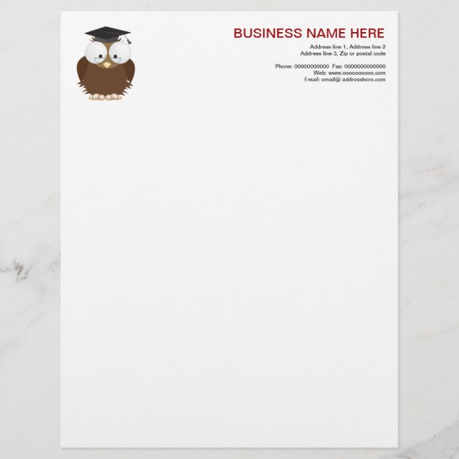 School owl with mortar board stationery personalised letterhead (Front)
