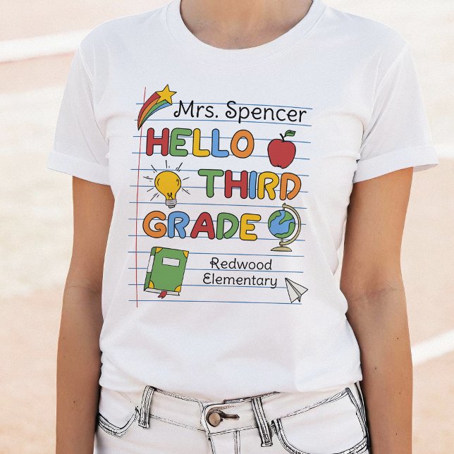 School Paper & Doodles Hello Third Grade T-Shirt (Creator Uploaded)