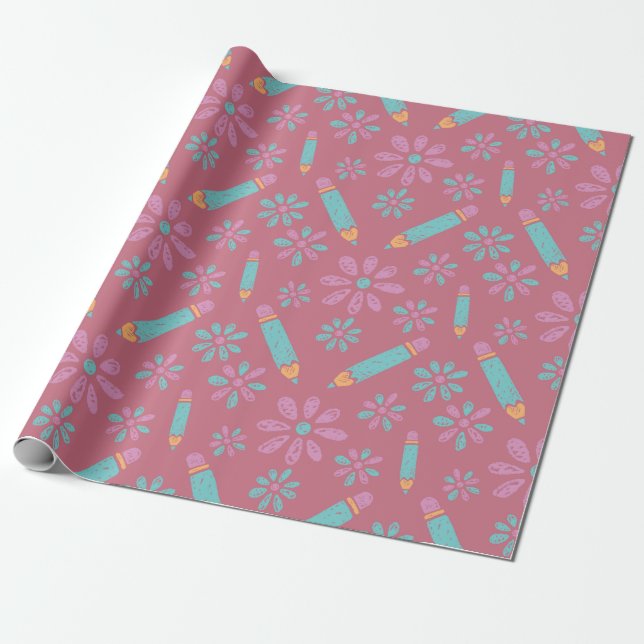 School Pencil Flower Seamless Wrapping Paper Magic (Unrolled)