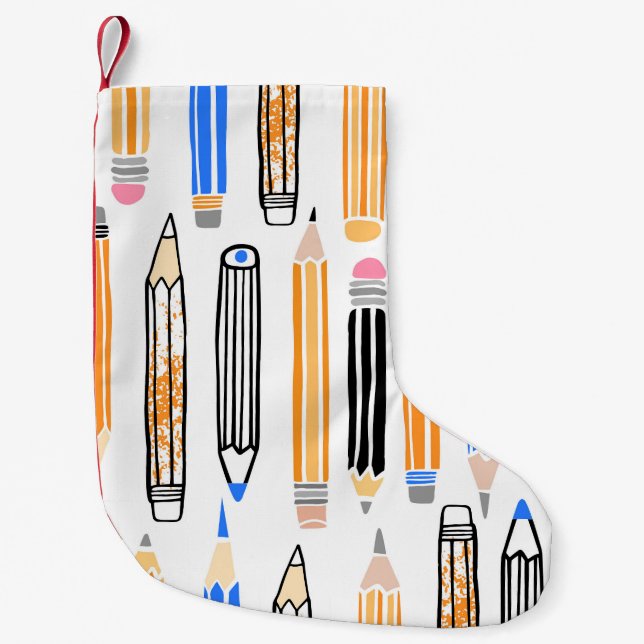 School Pencil Hand Drawn Illustration Small Christmas Stocking (Front)