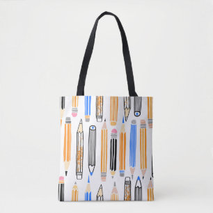 School Pencil Hand Drawn Illustration Tote Bag