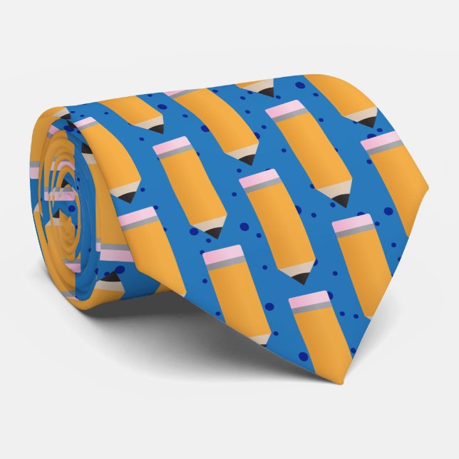 School Pencil Pattern Blue Neck Tie (Rolled)