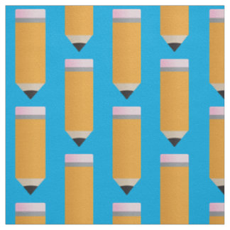 School Pencil Pattern Teacher Blue Fabric
