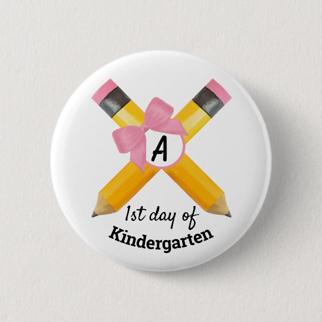 School Pencils First Day of Kindergarten Monogram 6 Cm Round Badge (Front)