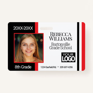 School Photo Badge - Black and Red ID Badge